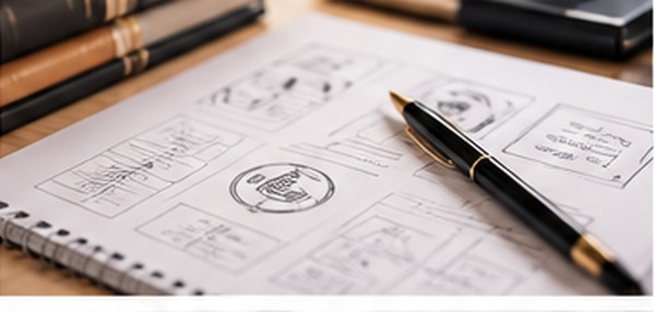 Bocetos de diseño de marca sobre papel